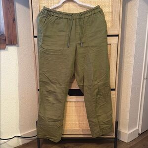 Quince Organic Cotton Linen Twill Straight Leg Pant Army Green Size M Women's